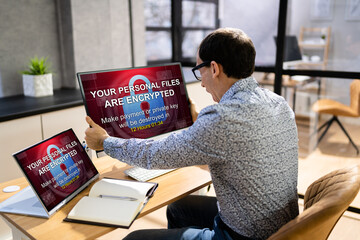 Poster - Ransomware Malware Attack. Business Computer Hacked