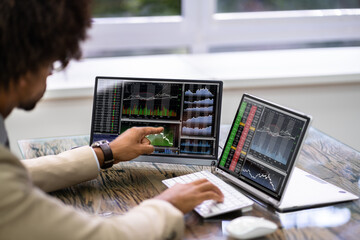 Poster - African American Man Broker Trading Stock