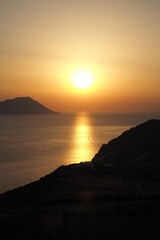 Beautiful sunset from Plaka main village of Milos island, Cyclades, Greece