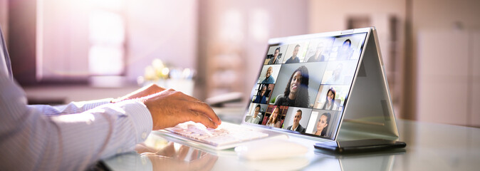 Poster - Business Videoconference Webinar On Hybrid Laptop