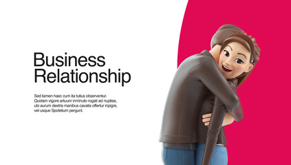 3d cartoon couple in love hugging web banner