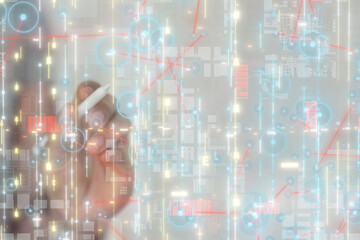 Neural network 3D illustration. Big data and cybersecurity