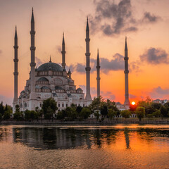 Adana Sabanci central mosque at sunset