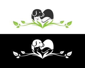 Sticker - Nature Dog And Cat Care Logo Design With Hand Symbol Vector Template.