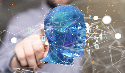 Aufkleber - Digital cyberspace with particles and Digital data network connections concept.