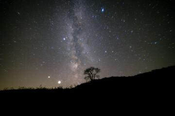 Wall Mural - A breathtaking view of the Milky Way above the Elan Valley at night in Wales, the UK
