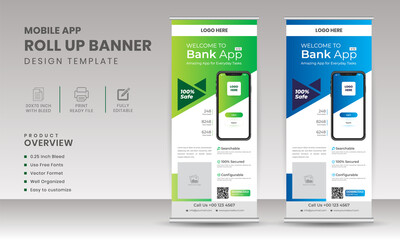 Creative and modern roll up banner design template | Mobile app roll up banner | corporate layout abstract background