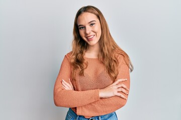 Canvas Print - Young blonde woman wearing casual clothes happy face smiling with crossed arms looking at the camera. positive person.