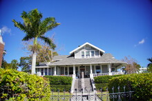Tampa, FL, USA - 01 19 2022: Beautiful Hillsborough Bay Bayshore Waterfront House In Tampa, Florida