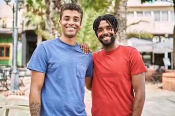 Poster - Two african american man smiling happy standing at the city.