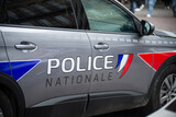 Fototapeta Miasto - Strasbourg - France - 29 January 2022 - closeup of french national police car parked in the street
