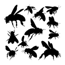 Honey Bee Insect Silhouettes. Good Use For Symbol, Logo, Icon, Mascot, Sign Or Any Design You Want.