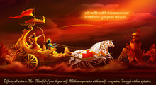 Scene Of Mahabharata With Bhagavad-Gita Quote, Krishna Arjuna
