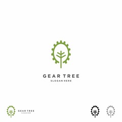 Wall Mural - gear tree logo design on isolated background. eco industry logo concept