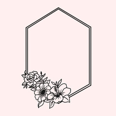 Wall Mural - Hexagon flower for logo, Vector floral frame, vector logo design, flower border and frame hand drawn style.
