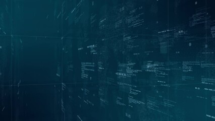 Motion graphic of Blue digital cyberspace with program code levitation on futuristic map background technology abstract background concept