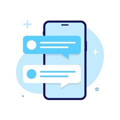 Poster - chatting with smartphone screen concept illustration flat design vector eps10. modern graphic element for landing page, empty state ui, infographic, icon