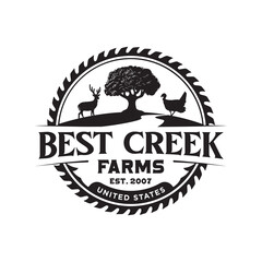 Vintage creek farm river logo design silhouette