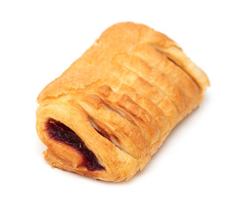 Wall Mural - Puff pastry with jam isolated on white background.