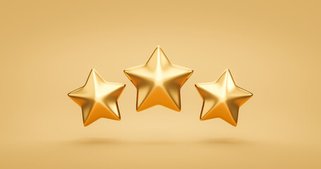 three gold rating star symbol of customer satisfaction review service best quality ranking icon or f
