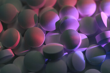 Fototapete - Pills or drugs in a package under neon light. Beautiful background pattern for design.