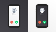 Mobile Call Screen Template. Call Screen Smartphone Interface Mockup. Incoming Call, Answer And Decline Phone Call Buttons Vector Illustration.