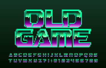 Poster - Old Game alphabet font. Digital letters and numbers. 80s arcade video game typeface.