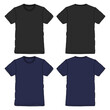 Black and navy color Short sleeve Basic T shirt overall technical fashion flat sketch vector illustration template front and back views. Apparel clothing mock up for men's and boys.
