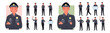 Police man and woman, guard poses set vector illustration. Cartoon young people in cop uniform working in safety patrol, agents standing with stop sign, ticket and empty banner isolated on white
