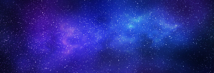 Wall Mural - night starry sky and bright blue galaxy, horizontal background banner