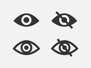 Poster - Set show password icon, eye symbol. Vector vision hide from watch icon. Secret view web design element.
