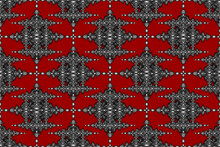 Seamless Geometric Ethnic Fabric Pattern, Black And White Floral Pattern, Thai Fabric Pattern Design, Carpet, Wallpaper, Curtain, Cushion, Clothing, Batik, Red Background Fabric Pattern