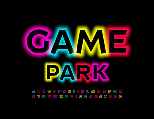 Poster - Vector Neon Sign Game Park. Glowing Font. Colorful  Alphabet Letters and Numbers