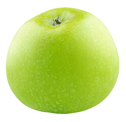 Single green apple fruit isolated on white background. Granny smith apple with clipping path. Full Depth of Field