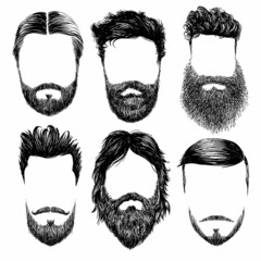 Wall Mural - Hipster fashion man hair and beards, Hand drawn vector illustration set