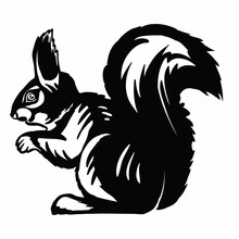 Stylized Squirrel In Profile In Black, Logo, Isolated Object On A White Background, Vector Illustration,