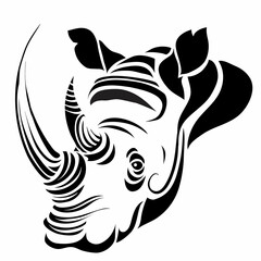 stylized rhinoceros head in black color, logo, isolated object on white background, vector illustration,