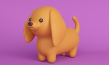 Cute Dachshund Dog On A Lilac Background. 3d Rendering
