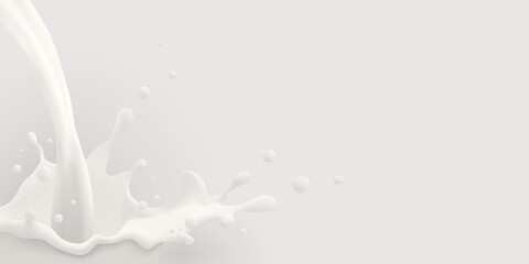 Wall Mural - Milk jet background, milky splash, vector realistic liquid white splash on isolated background. 3d illustration.