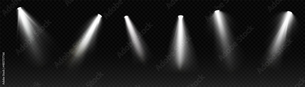 Set of spotlight white light isolated on transparent background. Vector ...
