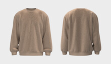 Blank Fleece Sweater Mock Up In Front And Back Views, 3d Rendering, 3d Illustration