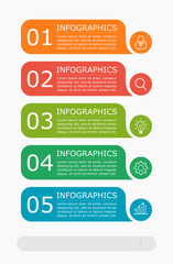 Wall Mural - Business infographic Vector with 5 steps. Used for presentation,information,education,connection,marketing, strategy,technology,learn,creative,growth,stairs,idea,flow,mobile,smartphone,phone,work.