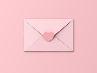 Fototapete - Valentines day concept sweet pink envelope with love heart sticker isolated on pink pastel color background with shadows minimal conceptual for valentine's day 3D rendering