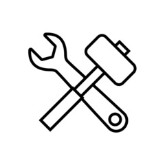 Wall Mural - Hammer and wrench line icon, repair vector outline logo isolated on white background