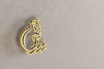 Aufkleber - Golden zodiac sign Aries on a white wall background. 3d rendering illustration. Abstract contemporary colors pattern for design.