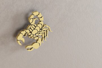 Aufkleber - Golden zodiac sign Scorpio on a white wall background. 3d rendering illustration. Abstract contemporary colors pattern for design.