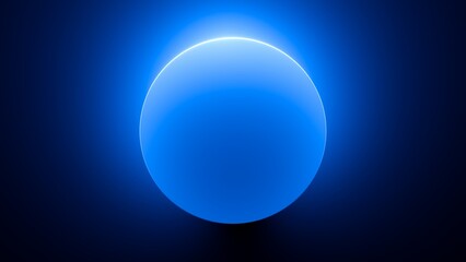 Wall Mural - 3d render, abstract simple blue background with glowing ring illuminated with the neon light. Geometric shape, blank round frame
