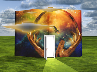 Canvas Print - Aliens, Book with opened door