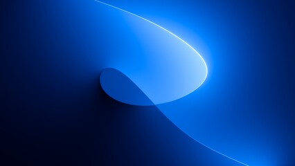 Wall Mural - 3d render, abstract minimal neon background with glowing curvy line loop. Wall illuminated with blue light. Simple wallpaper