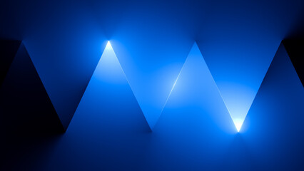 Wall Mural - 3d render, abstract blue background with glowing zigzag lines illuminated with neon light. Modern minimal wallpaper